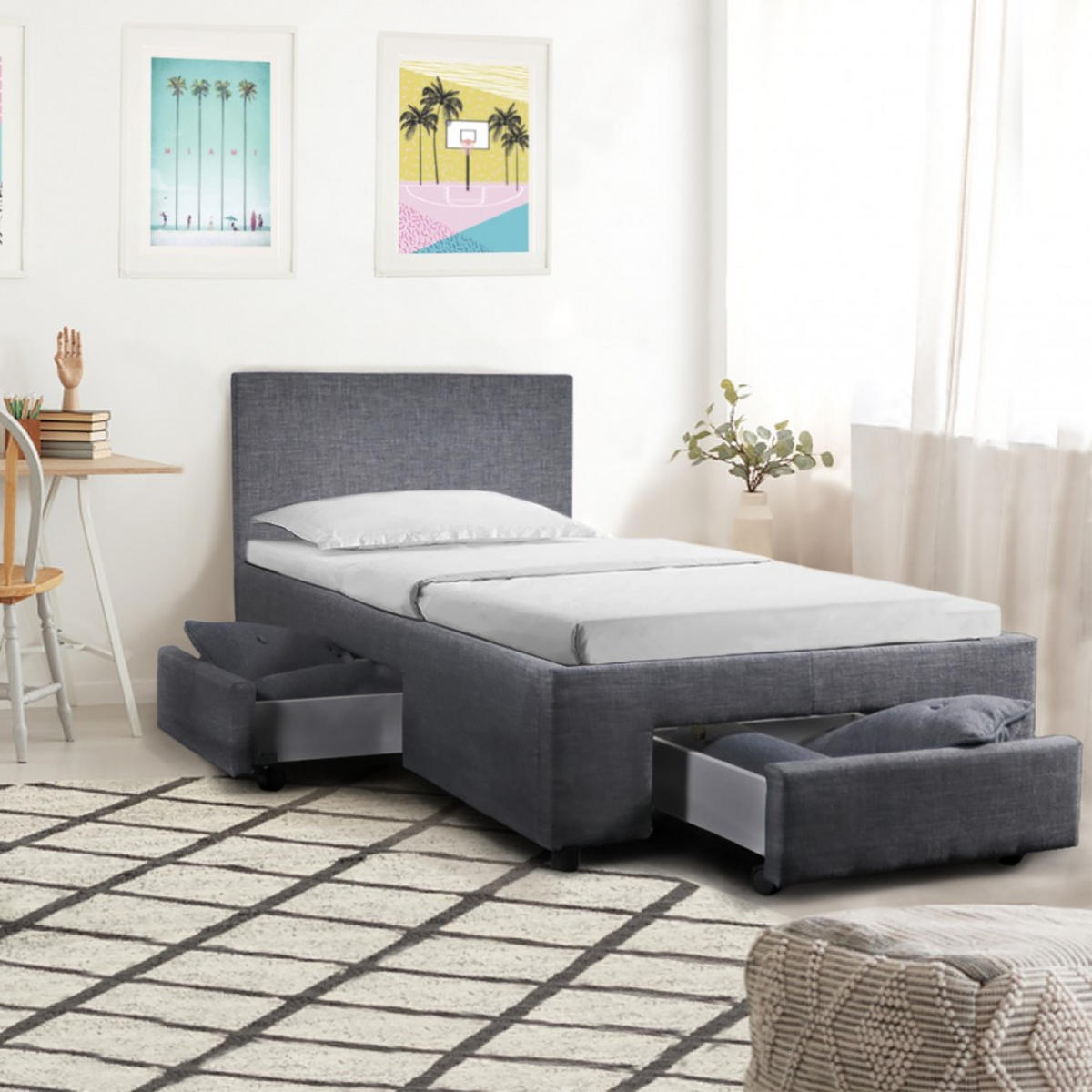 BETT LUGANO mit Schubladen/ Bett LUGANO 90x190 - Dunkelgrau - Dunkelgrau, Holzwerkstoff (90/190cm) - Weber Industries