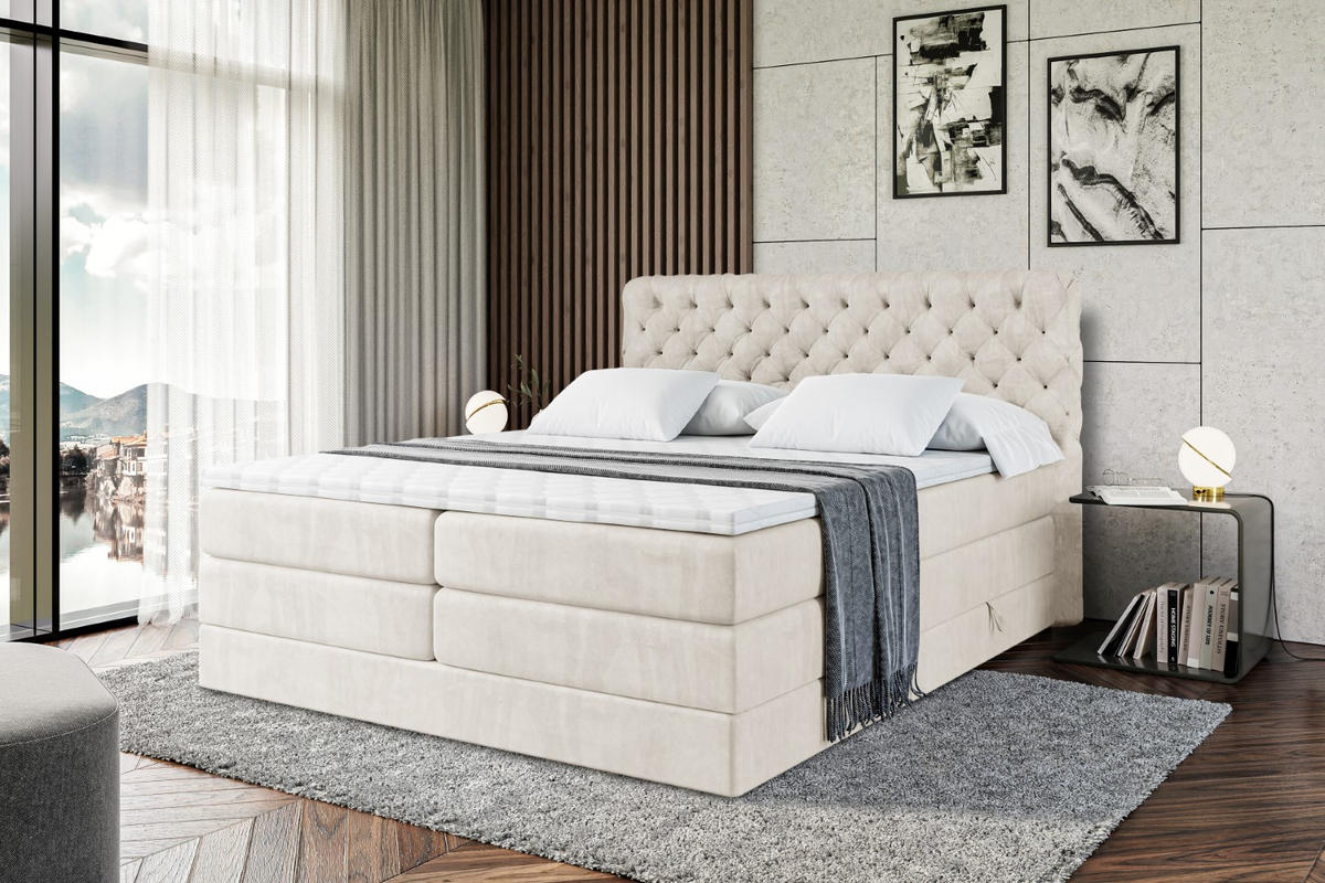 BOXSPRINGBETT BOXI8 KING - 200x200 - H3/H4 - Creme - Creme, Holzwerkstoff (200/200cm) - ALTDECOR