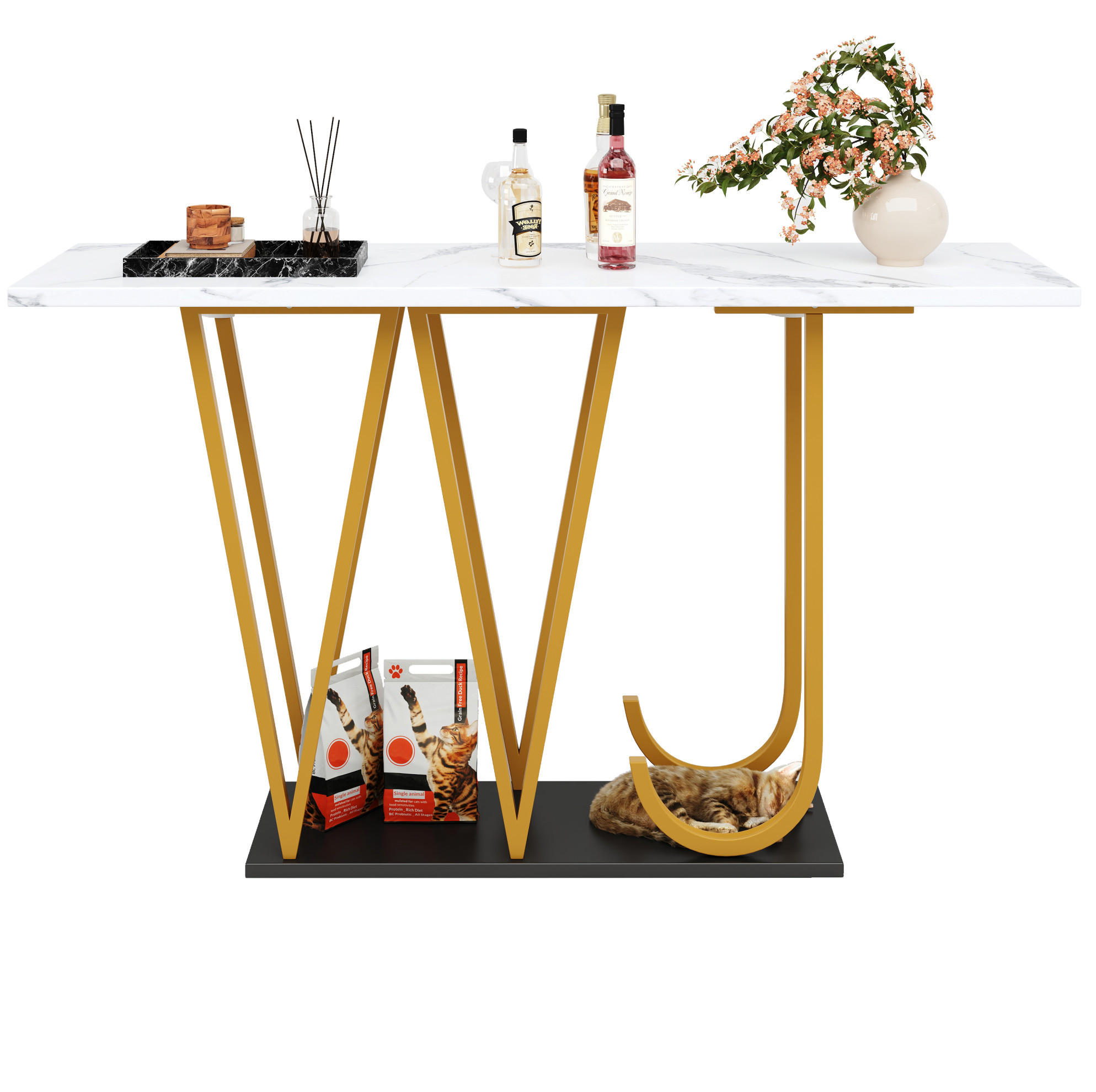 KONSOLENTISCH 120/29,5/80 cm Weiß Marmoroptik mit Stauraum aus MDF Metall - Weiß, Holzwerkstoff (120/29.5/80cm) - OKWISH