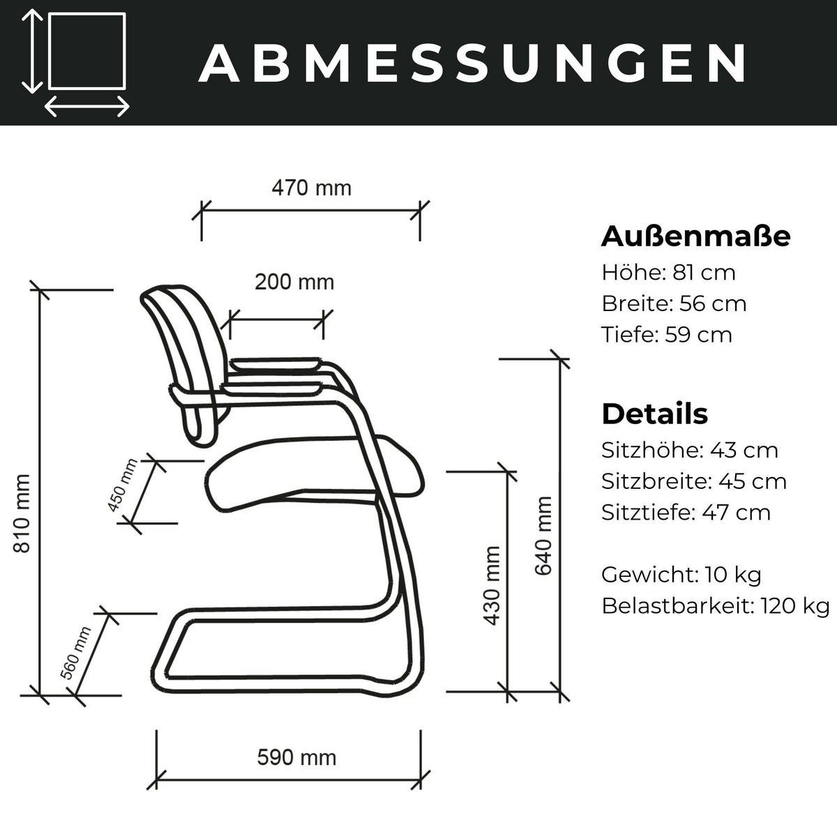 FREISCHWINGER Besucherstühle (2er-Set) 59/56/81 cm in Schwarz - Schwarz, Metall (56/81/59cm) - bümö