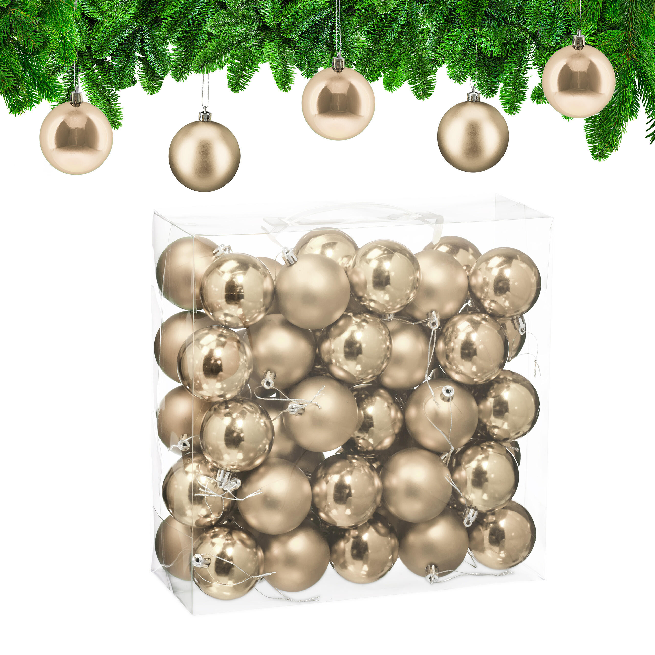 50XWEIHNACHTSKUGELN - Creme, Kunststoff (6/7/6cm) - Relaxdays