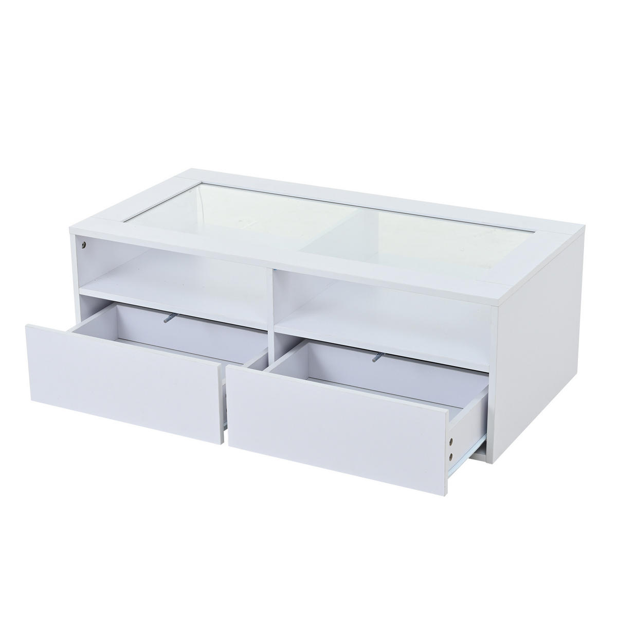 COUCHTISCH 100/50/35 cm weiß aus Glas und Spanplatte mit LED-Licht und 2 Schubladen - Weiß, Glas (100/50/35cm) - OKMYHOME
