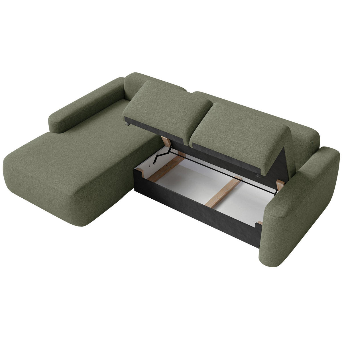 ECKSOFA Carnos Mini Olivgrün Chenille - Schwarz/Olivgrün, Kunststoff/Textil (238/164cm) - Selsey