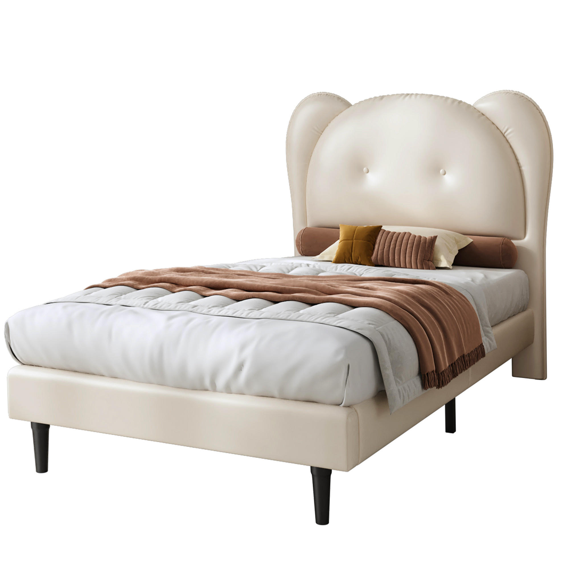 KINDERBETT 90/200 cm mit tierförmigem Kopfteil, stabilem Lattenrost und Eisenrahmen, PU, Beige - Beige, Kunststoff (90/200cm) - Redom