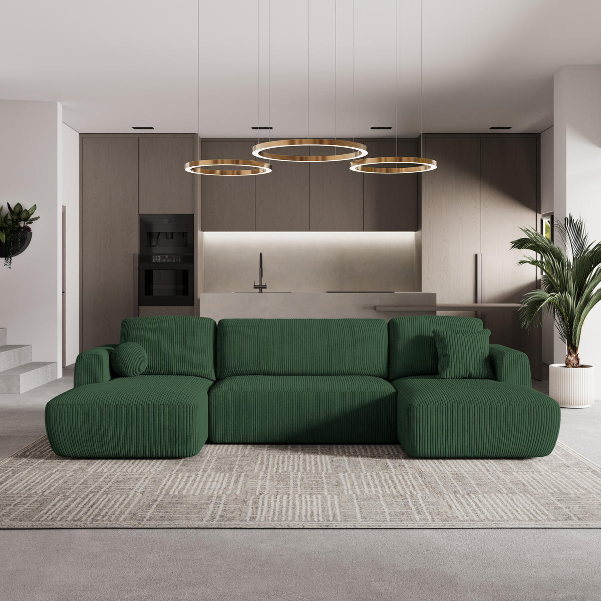 ROHOVÁ SEDAČKA SENTUM zelená barva - černá/zelená barva, dřevo/textil (330/148cm) - MASSENO