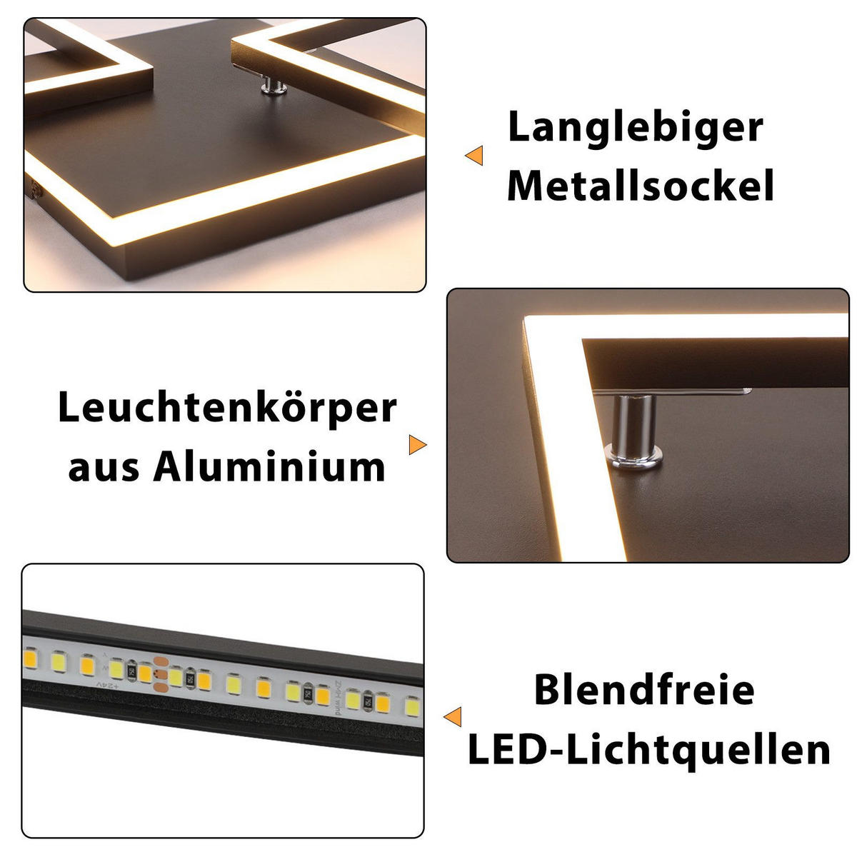 LED-DECKENLEUCHTE Malsom 62.8/29.5/7.4 cm - Schwarz, Metall (29.5/62.8/7.4cm) - Nettlife