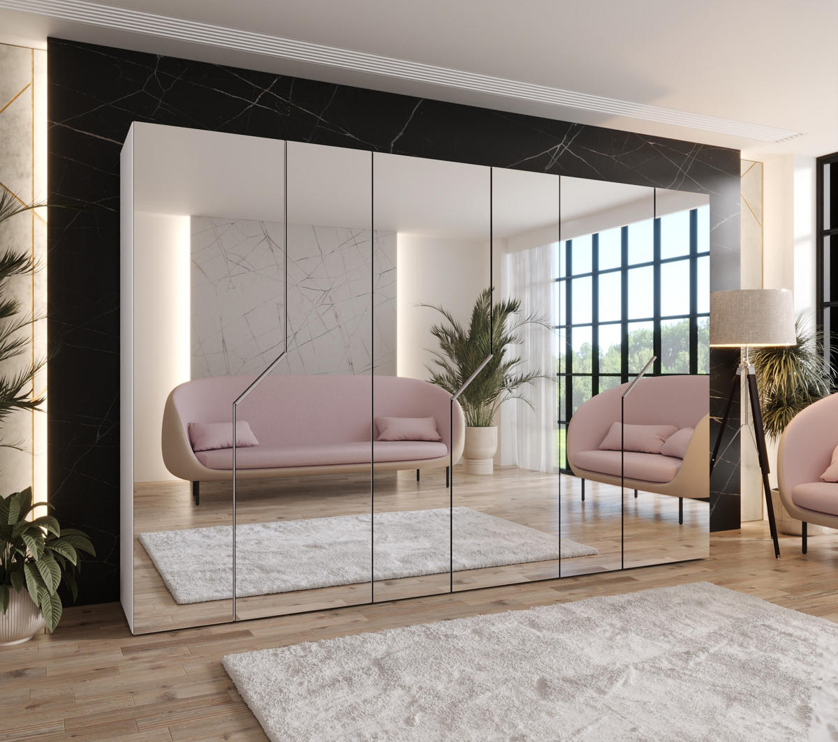 DREHTÜRENSCHRANK 202/300/52 6-türig - Beige/Weiß, Holz/Metall (300/202/52cm) - Abiks Möbel