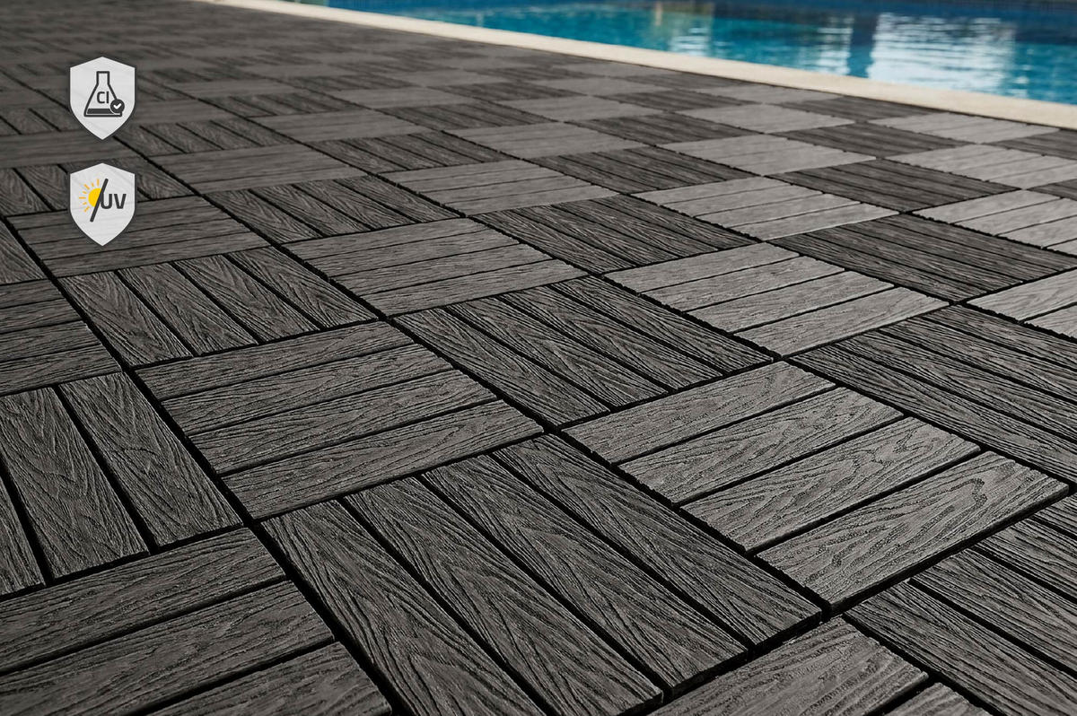 30ER-SET Terrassenplatten aus JURA-Verbundwerkstoff in grauer Holzoptik, 30 x 30 cm - Grau, Holzwerkstoff (30/30/2cm) - Casanoov