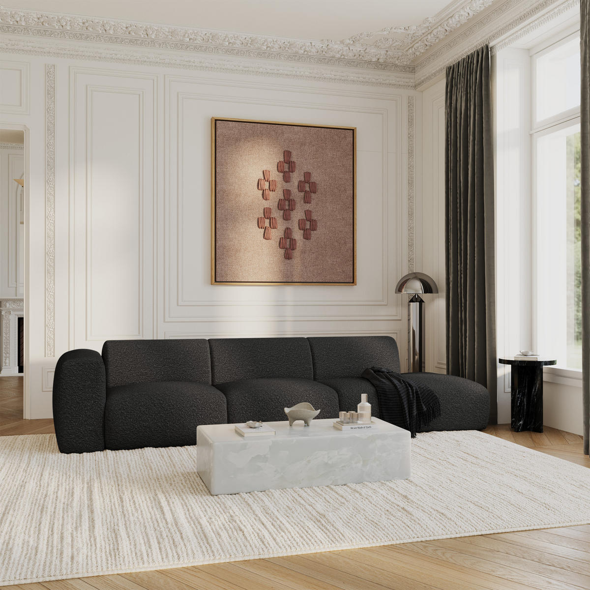SOFA 5-Sitzer Bouclé-Stoff Dunkles Anthrazit 310cm - Anthrazit, Textil (310/73/96cm) - Sia Home