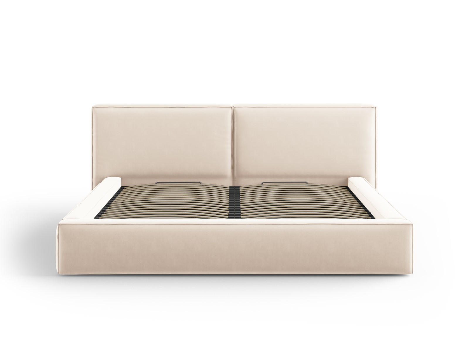 BETT mit Bettkasten und Kopfteil Jodie aus Samt leichtes beige 200x200cm - Beige, Textil (200/200cm) - Micadoni