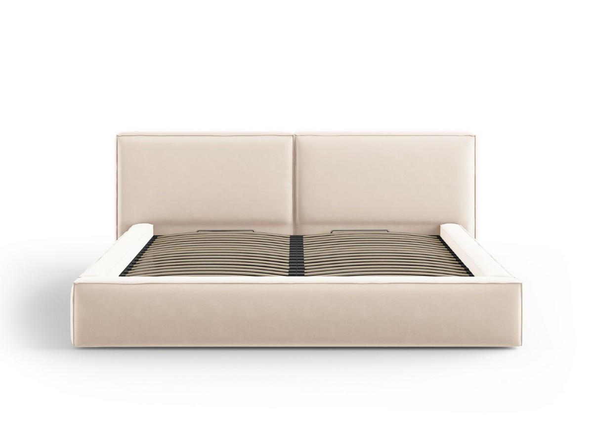 BETT mit Bettkasten und Kopfteil Jodie aus Samt leichtes beige 200x200cm - Beige, Textil (200/200cm) - Micadoni