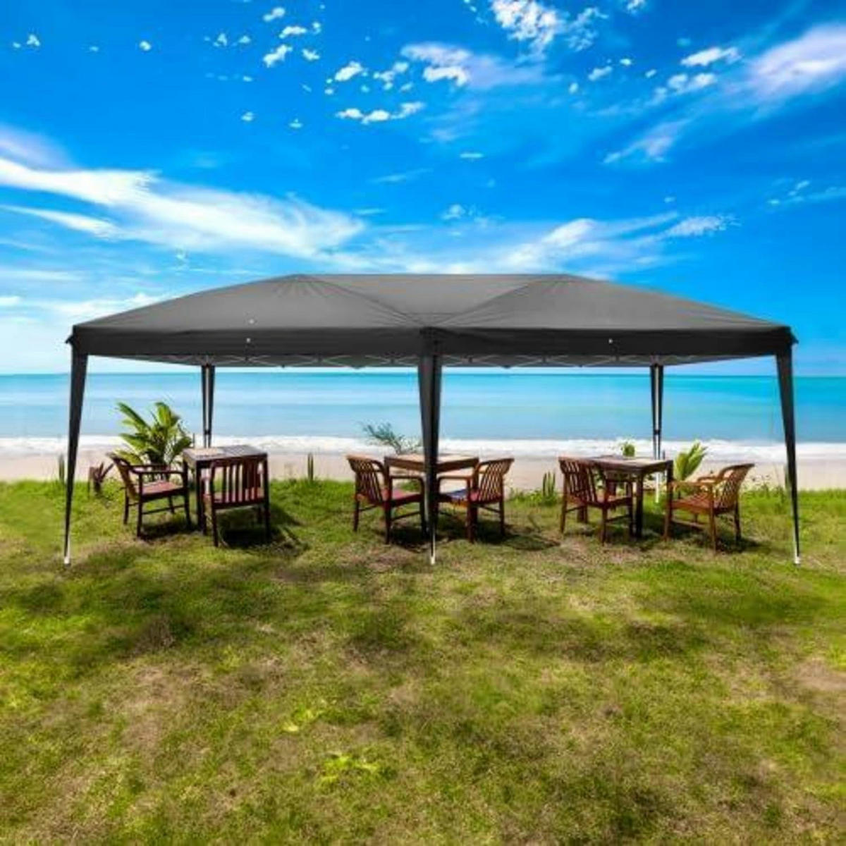 GARTENZELT 3x6m Höhenverstellbar Wasserdicht mit 6 Seitenteilen Schwarz - Schwarz, Textil (300/255/600cm)