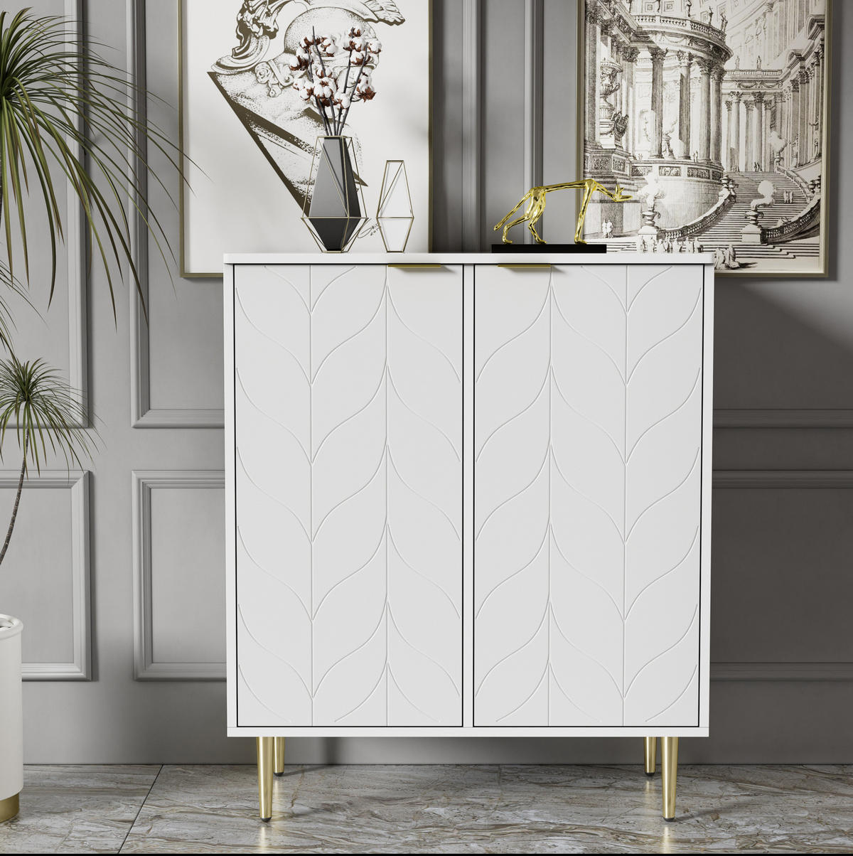 KOMMODE 46,7/35/80 cm mit 2 Fächern, Rollen und 180° Türen aus MDF, Weiß - Weiß, Holzwerkstoff (46/80/35cm) - Redom
