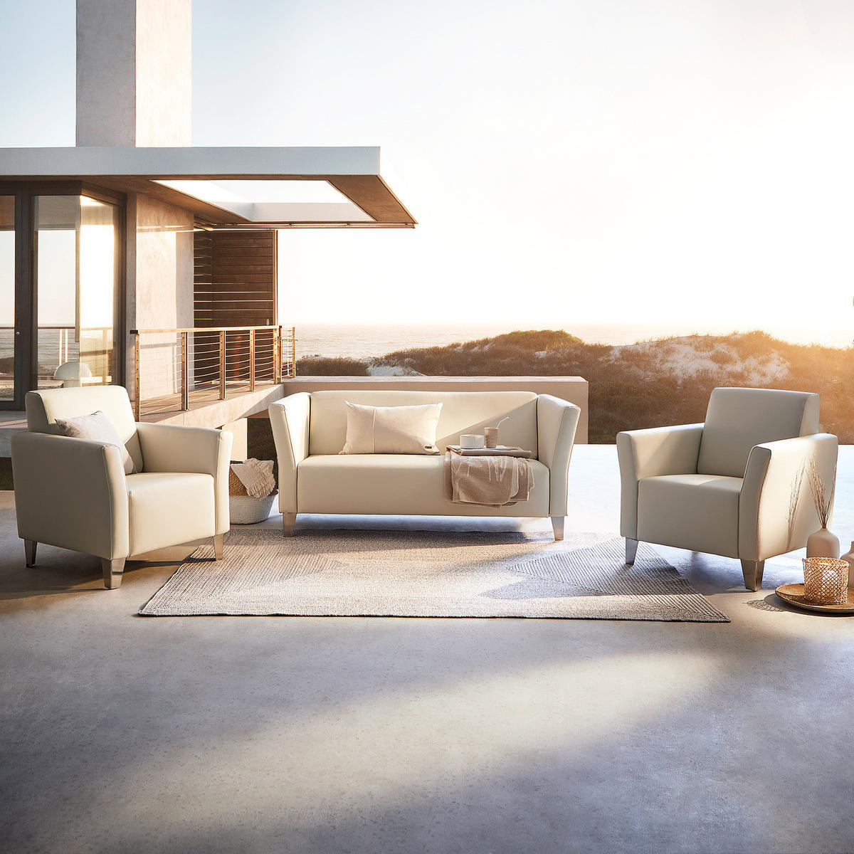 OUTDOOR-SITZGRUPPE - Creme - 3-teilig - Creme, Textil/Metall - home24