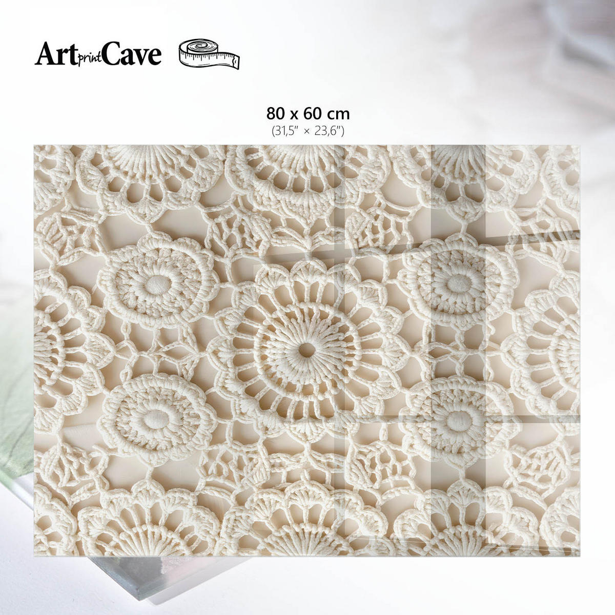 GLASPLATTE 80x60 cm – Dekorative Spitze - Beige, Glas (0.4/80/60cm) - ArtPrintCave