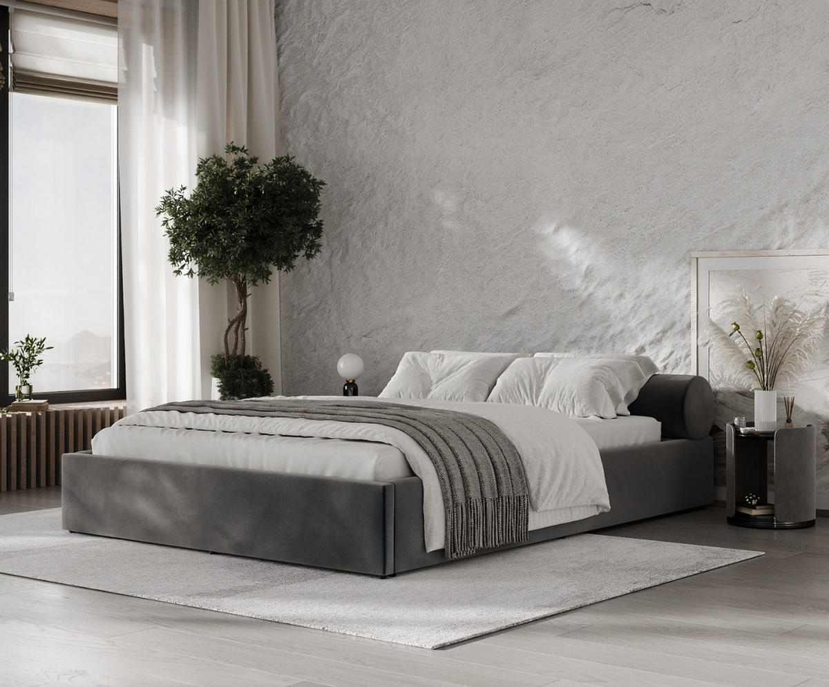 POLSTERBETT Solvo mit Stauraum 200/200 cm Anthrazit im Paros Stoff - Anthrazit/Schwarz, Holz/Holzwerkstoff (200/200cm) - AltaBeds