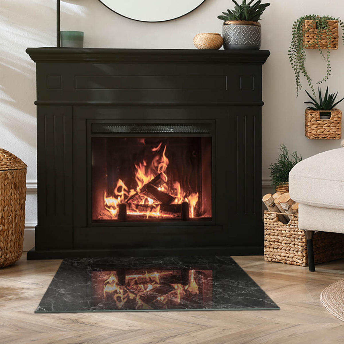 GLASPLATTE für Kamin 80x60 cm Schwarz - Schwarz, Glas (80/60/0.4cm) - ArtPrintCave