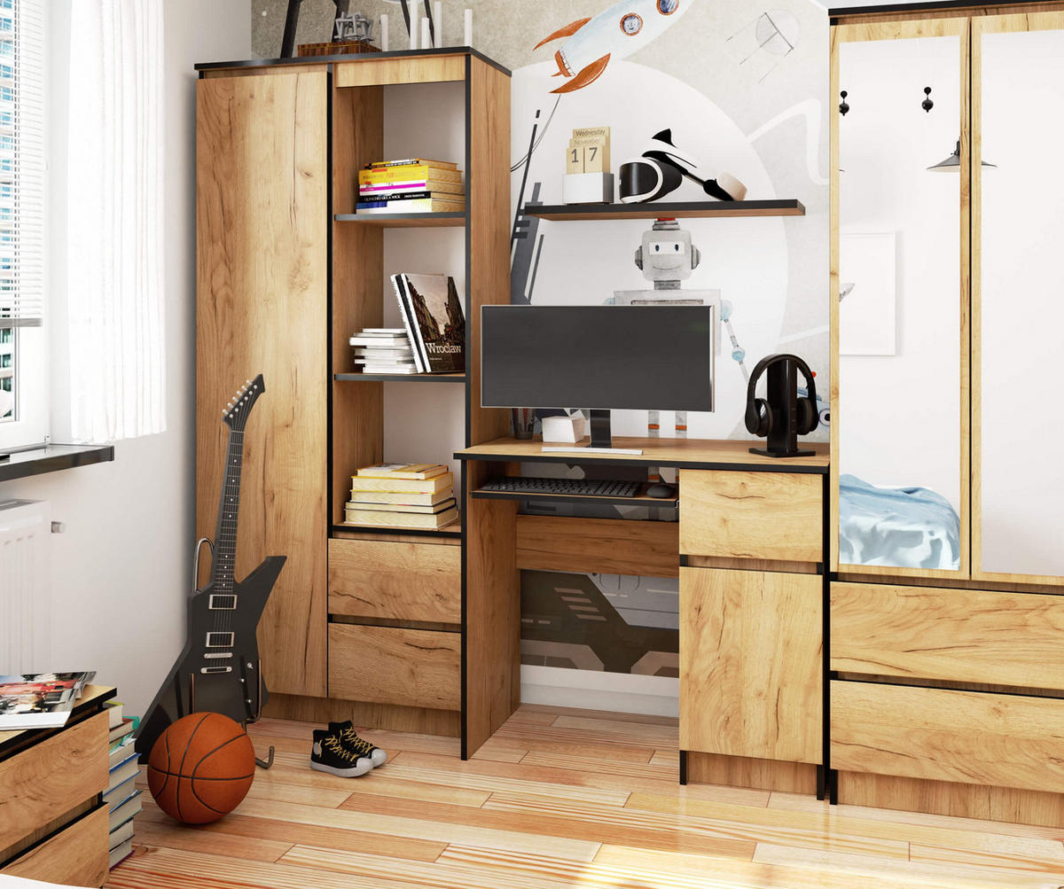 SCHREIBTISCH Rechts Piksel, Craft, B90xH77xT50 cm - Nickelfarben, Holz (50/90/77cm) - Milordbikes