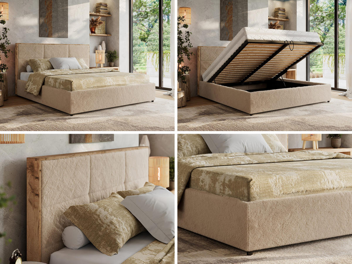 POLSTERBETT LERIO CLASSIC 140/200 - Beige Plüsch - ohne Matratze - Beige, Textil (140/200cm) - MKS