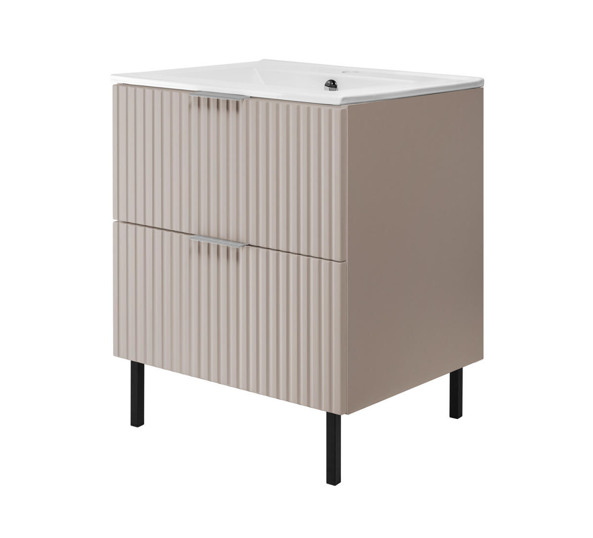 WASCHBECKUNTERSCHRANK, Kaschmir, 60 x 77 x 46 cm, silberner Griff, schwarze Beine, ohne Top - Beige/Silberfarben, Holzwerkstoff (60/77/46cm) - 3XE LIVING
