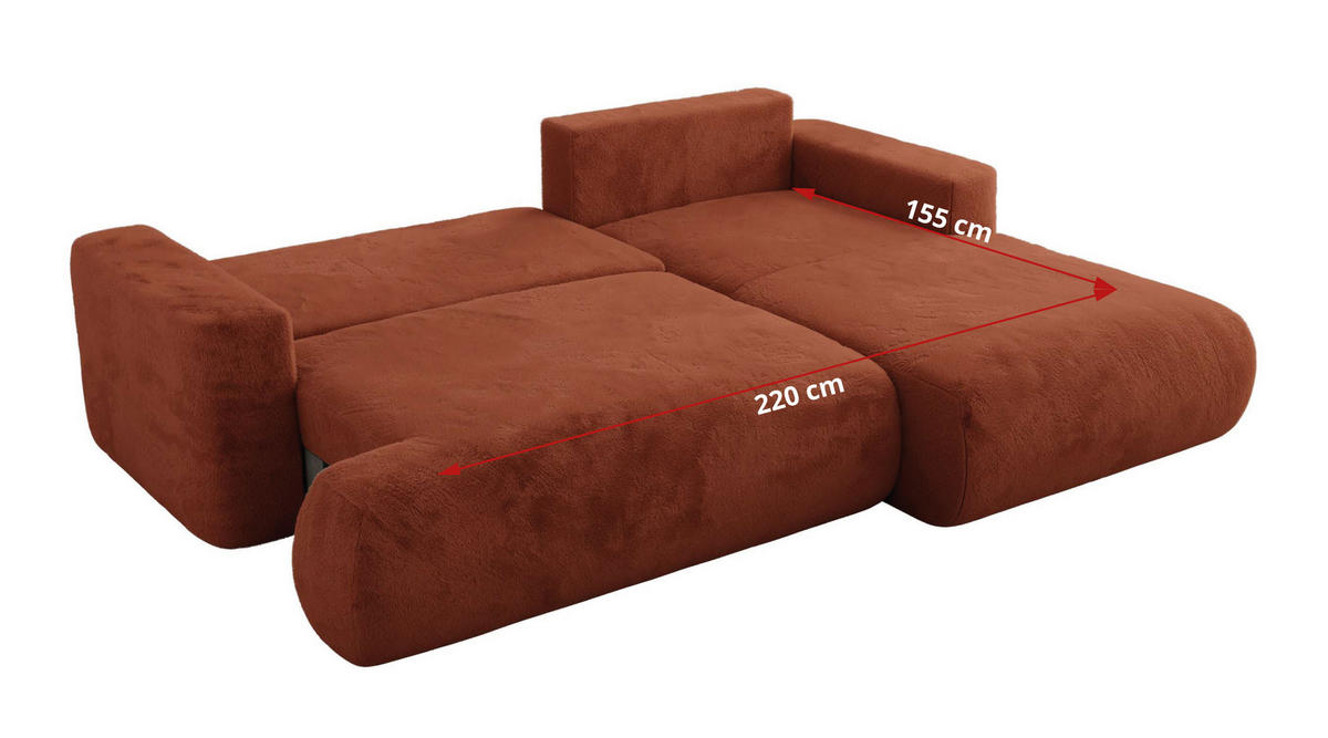 ECKSOFA OVO L Orange Plüsch - Links Seite - Schwarz/Orange, Kunststoff/Textil (271/195cm) - MKS