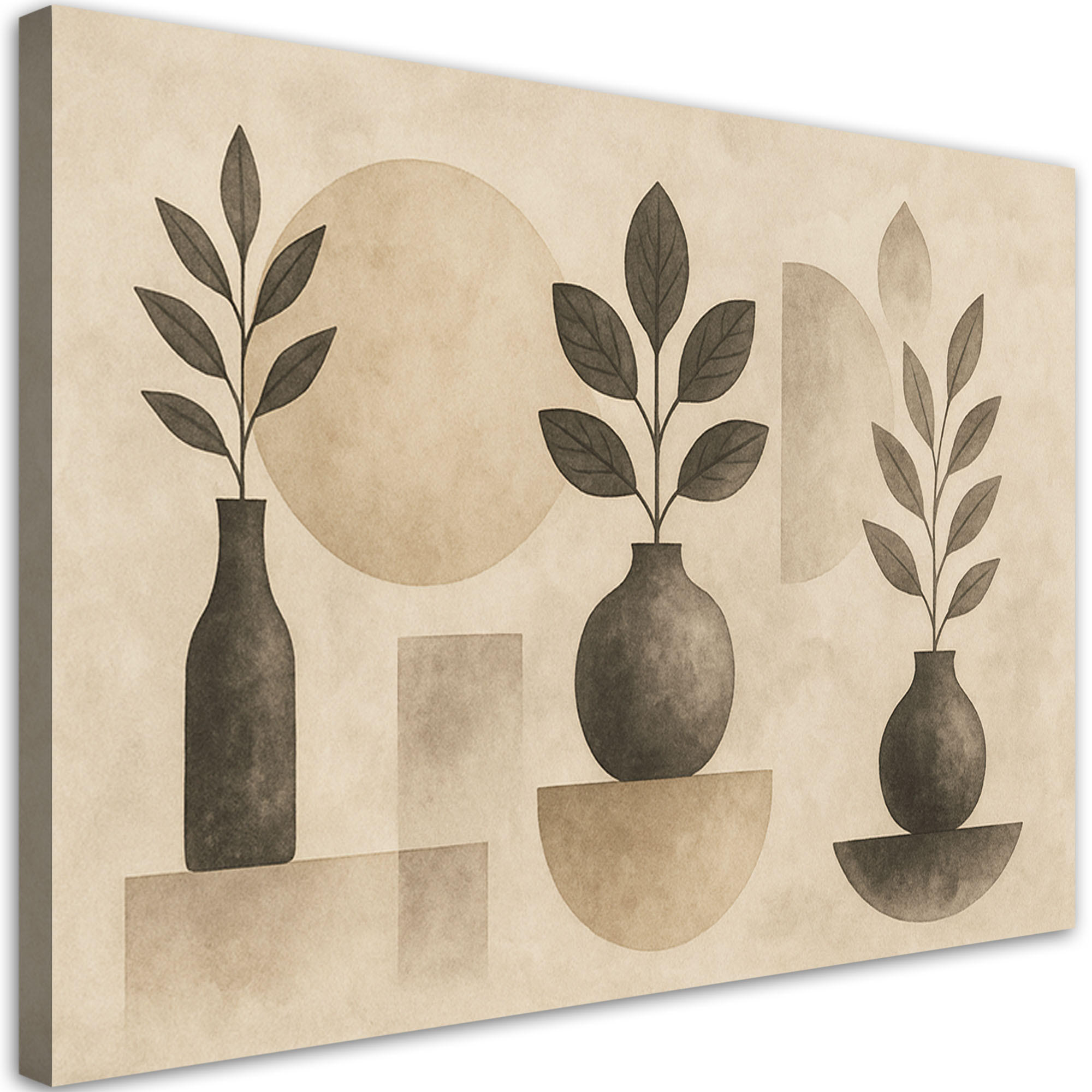 LEINWANDBILD Vasen Blätter Abstraktion Beige Minimalismus 120x80cm - Beige, Textil (120/80cm) - Feeby