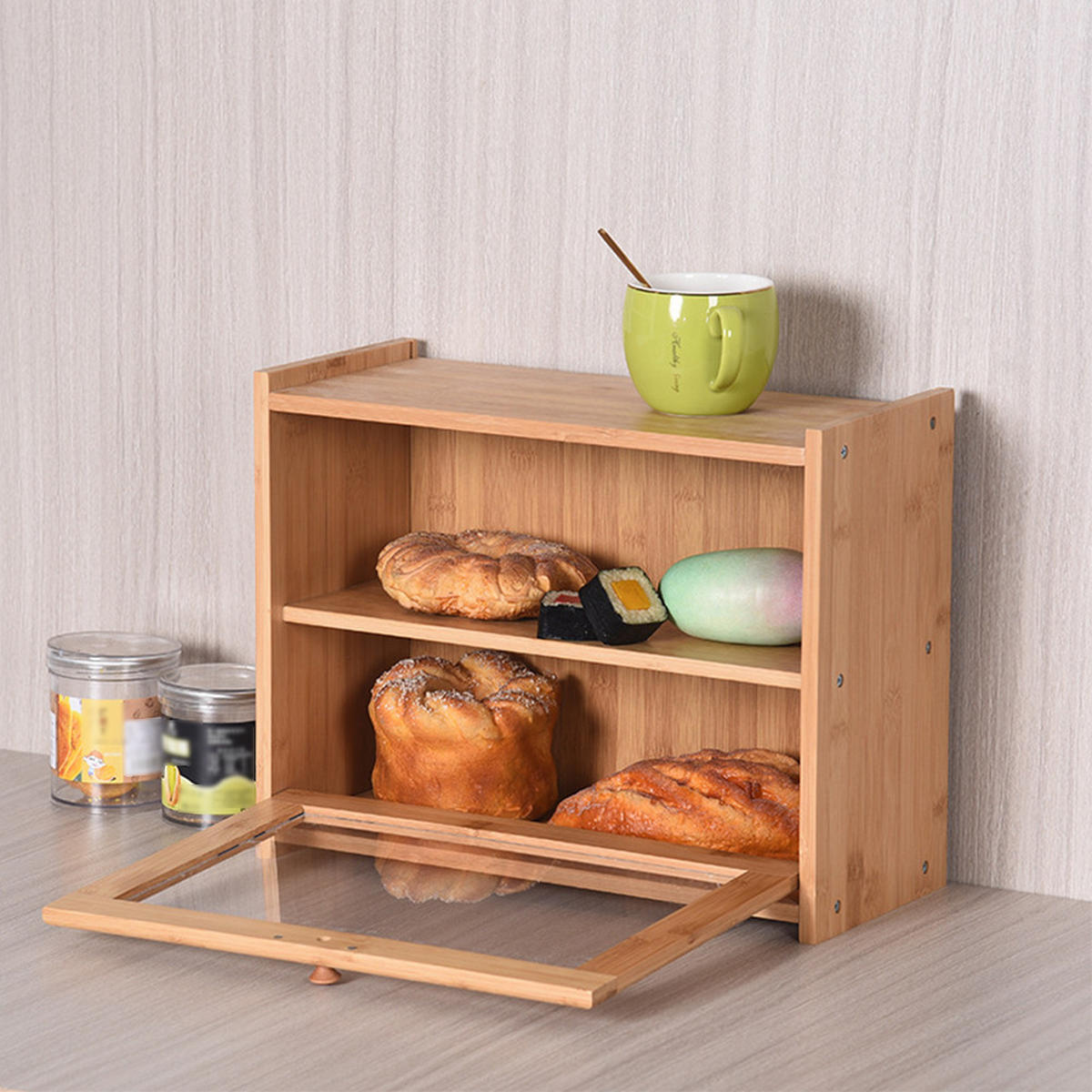 BROTKASTEN aus Bambus in Natur Farbe mit zwei Fächern Rechteckig Umweltfreundlich & ungiftig 40 x 17 x 31 cm - Naturfarben, Naturmaterialien (40/31/17cm) - Livingandhome