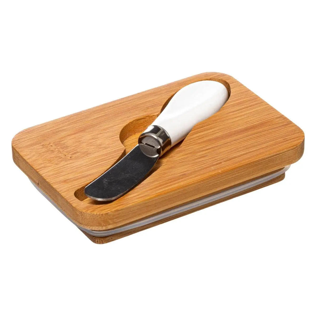 BUTTERDOSE aus Keramik mit Messer und Bambusdeckel Weiß 13,5/9,3/9 cm - Weiß, Keramik (9.3/9/13.5cm) - 5five Simply Smart