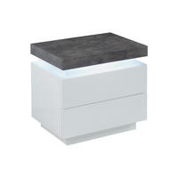 NACHTTISCH mit 2 Schubladen & LEDs - MDF lackiert - Weiß & Beton-Optik - HALO II - Grau, Holz (40/50/55cm) - Vente-Unique