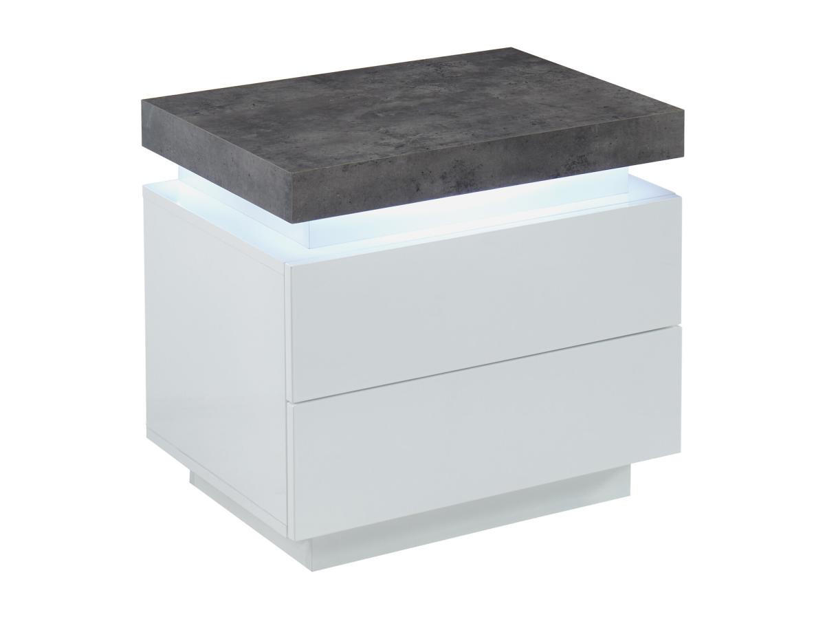 NACHTTISCH mit 2 Schubladen & LEDs - MDF lackiert - Weiß & Beton-Optik - HALO II - Grau, Holz (40/50/55cm) - Vente-Unique