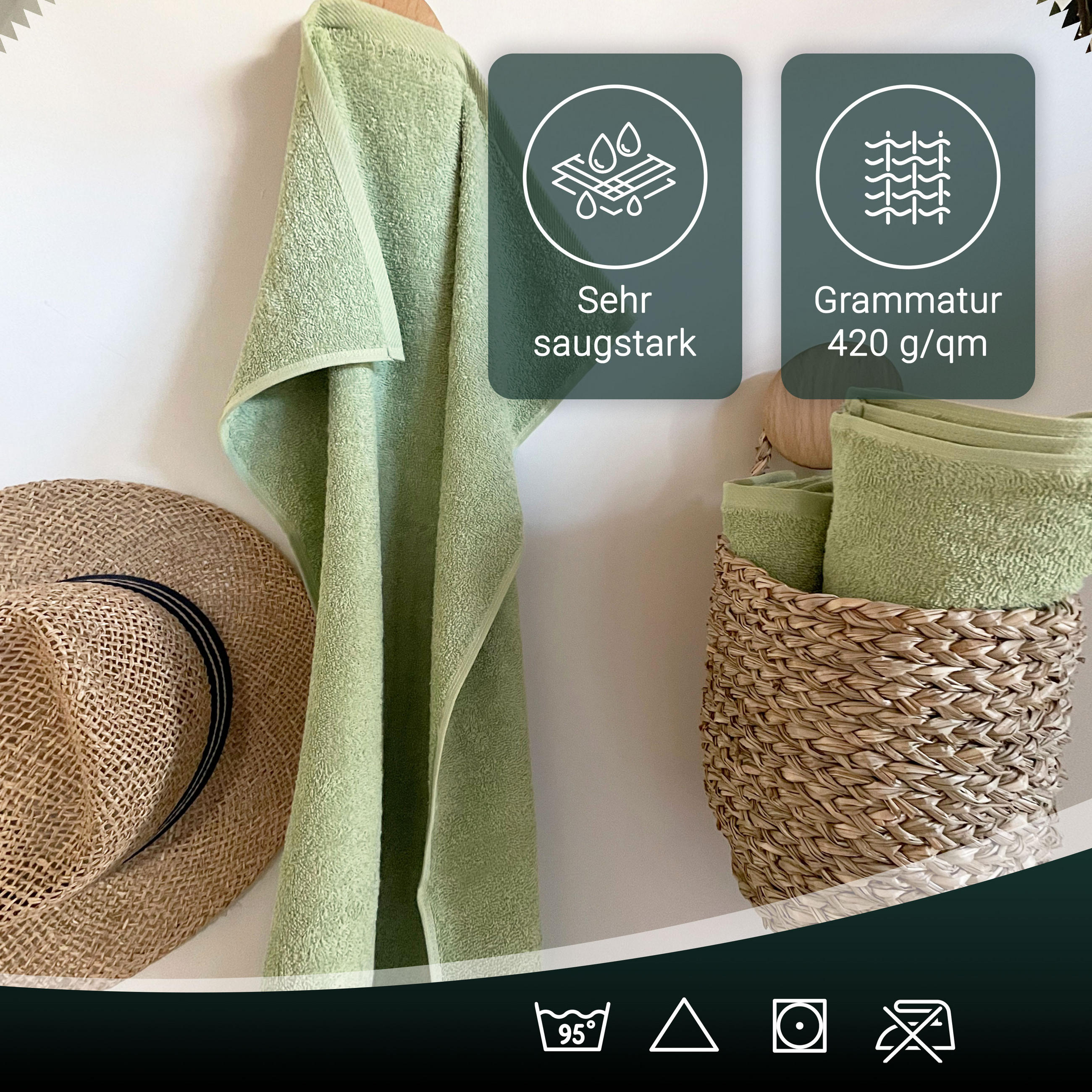 Thumbnail - Zollner Handtücher,, Hellgrün, Textil, 50x100 cm, Oeko-Tex® Standard 100, Badtextilien, Handtücher