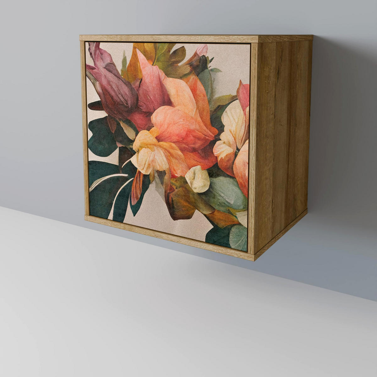 SIDEBOARD STYLISH BEAUTY, Eichefarben, 57,5x42x72,5 cm, Schwarze Metallfüße - Eichefarben/Multicolor, Holzwerkstoff/Metall (57.5/72.5/42cm) - SpaceRebels