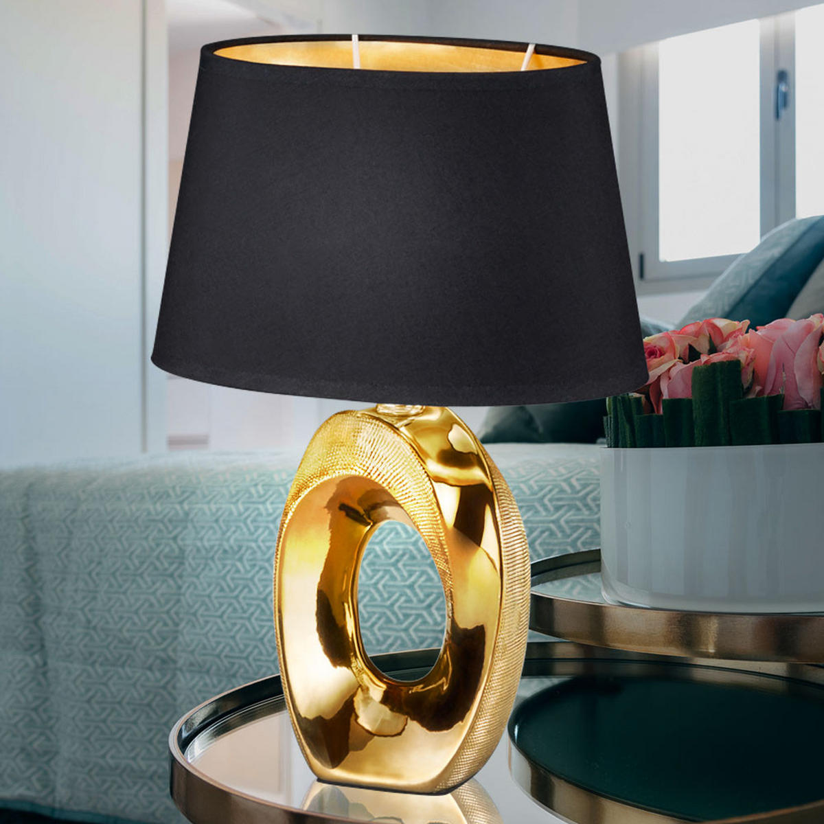 LED TISCHLEUCHTE Keramik Gold-Schwarz Taba - Goldfarben, Keramik (4.5/8.1/33cm)