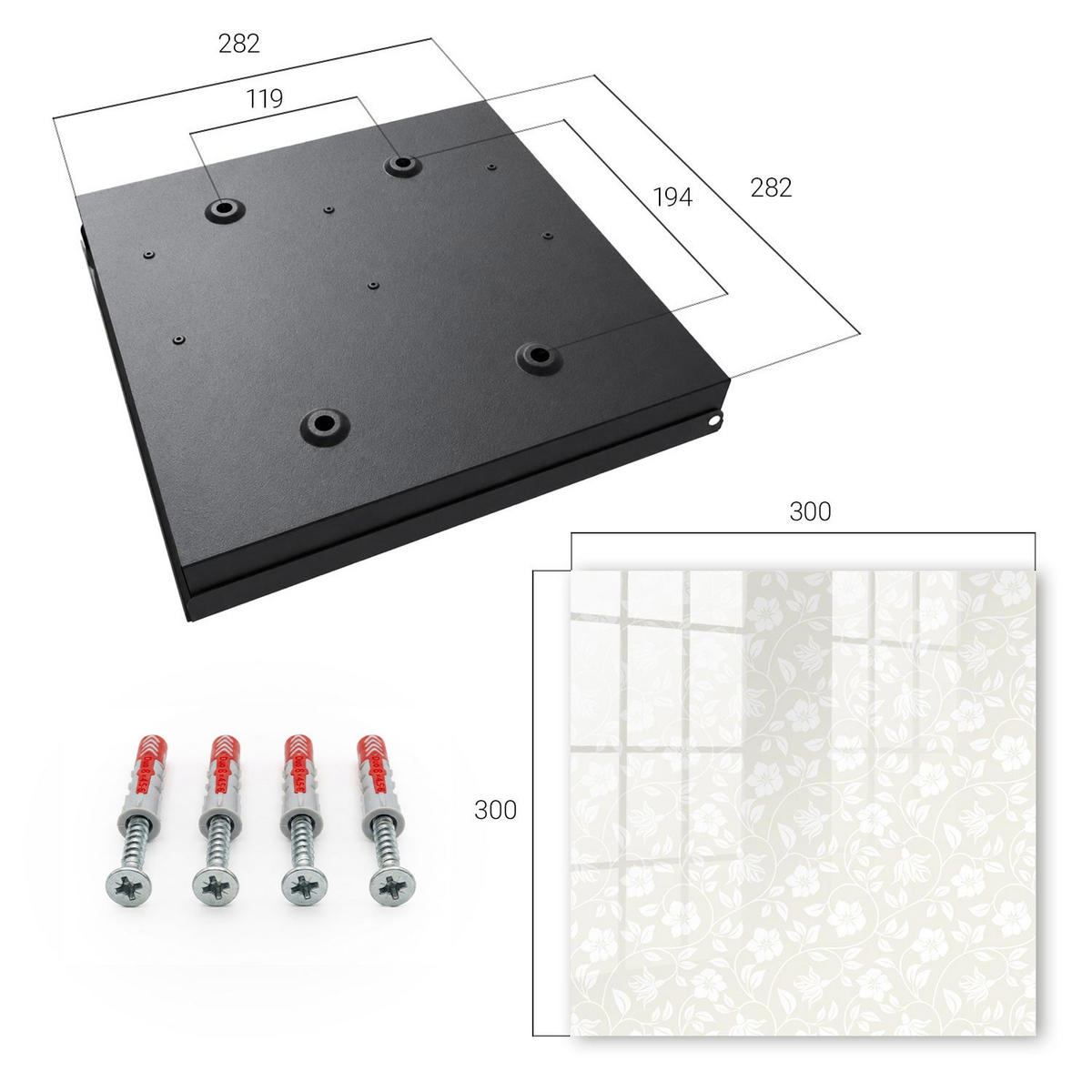 SCHLÜSSELBOX Schwarz 30x30 cm- Türöffnung nach rechts - Blumenmuster - Beige, Metall (30/30/5cm) - TULUP