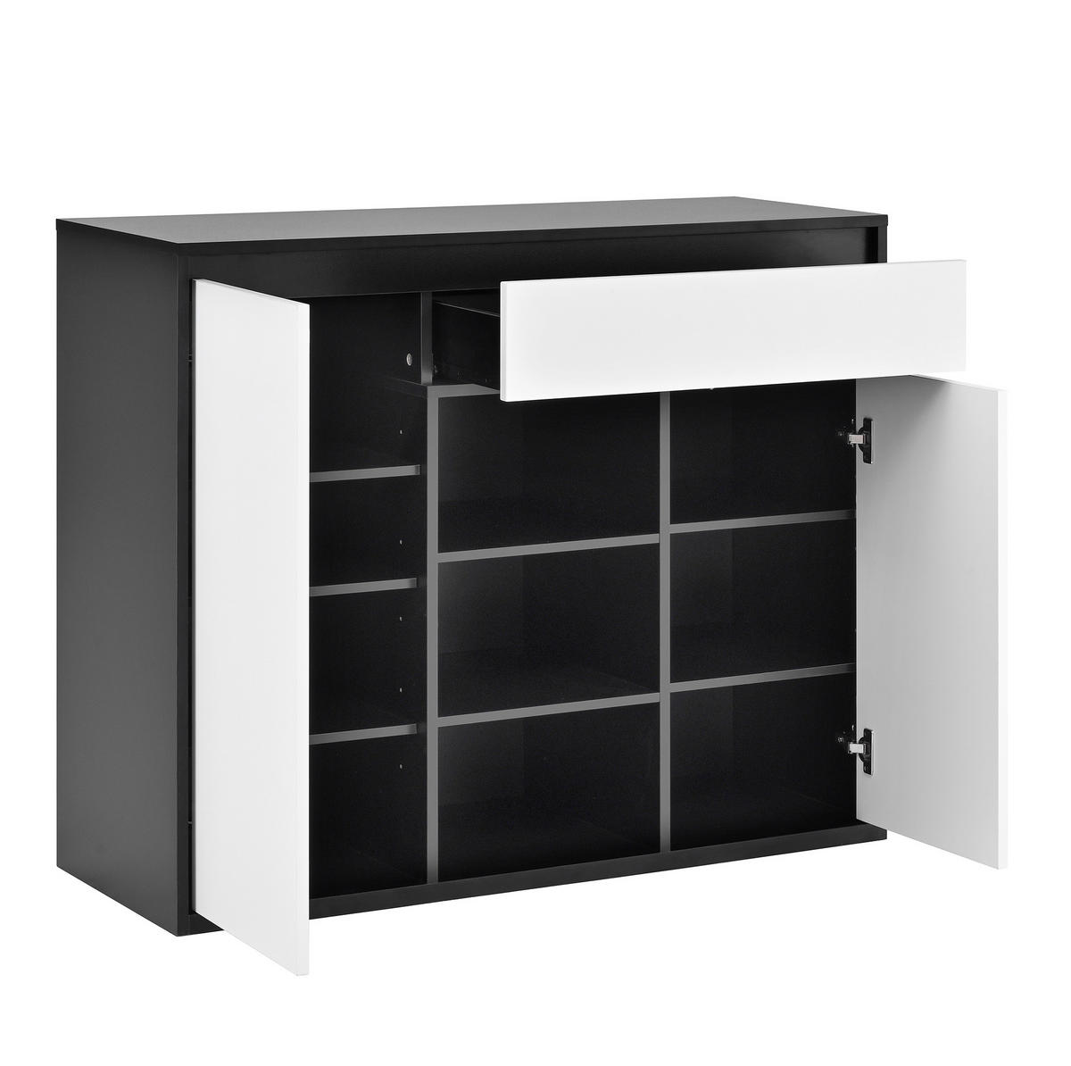 SCHUHSCHRANK aus Spanplatte 105x39,5x86cm in Schwarz-Weiß mit LED - Weiß, Holzwerkstoff (105/86/39.5cm) - Modfu