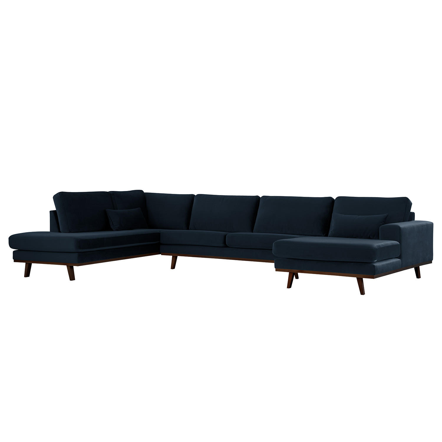 WOHNLANDSCHAFT mit Longchair - Buchefarben/Dunkelblau, Textil (371/81/219cm) - home24