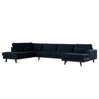 WOHNLANDSCHAFT mit Longchair - Buchefarben/Dunkelblau, Textil (371/81/219cm) - home24