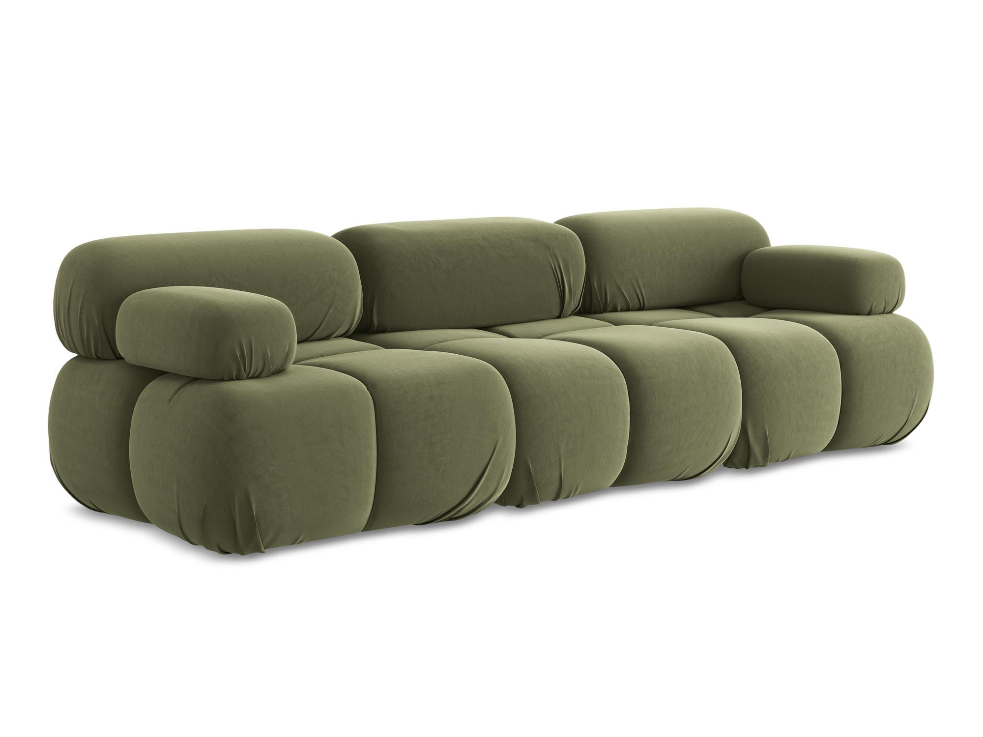 3-SITZER SOFA Samt Stoff Grün - Schwarz/Olivgrün, Kunststoff/Textil (285/70/96cm) - Makamii