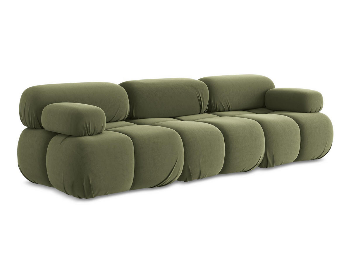 3-SITZER SOFA Samt Stoff Grün - Schwarz/Olivgrün, Kunststoff/Textil (285/70/96cm) - Makamii