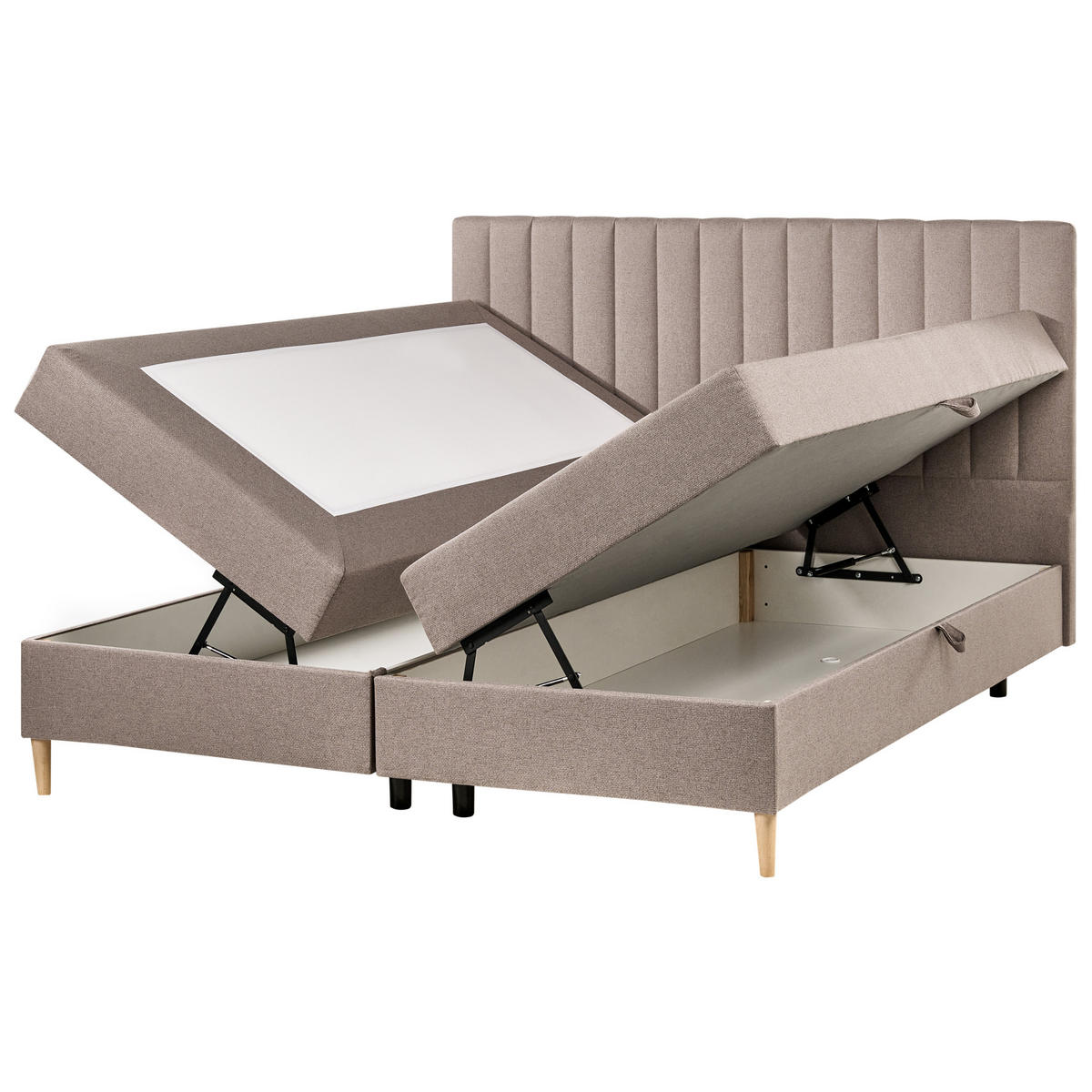BOXSPRINGBETT mit Stauraum 180/200 cm Stoff Taupe Officer - Taupe, Textil (180/200cm) - Beliani