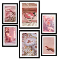 POSTER Set Mit 6 Dekorative Kunst, Rosa A3 & A4 Schwarzer Rahmen - Schwarz, Papier (29/3cm) - Nacnic