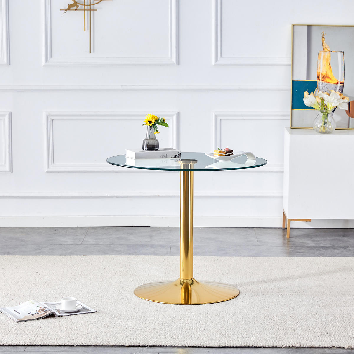 BARTISCH 85/85/76 cm mit Glasplatte und Metallgestell in Gold - Goldfarben, Holzwerkstoff (85/85/76cm) - BEAOK