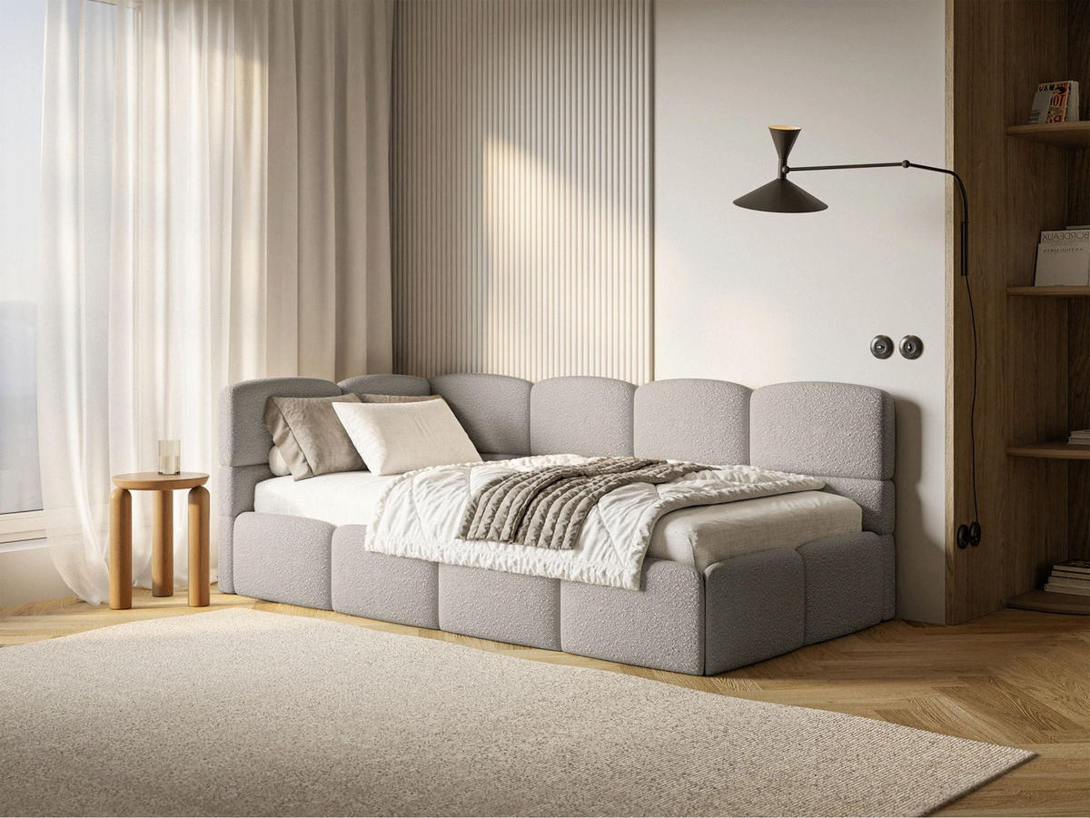 JUGENDBETT Cloudy links mit Matratze und Rausfallschutz Bouclé Greige - Taupe, Kunststoff/Textil (90/200cm) - Selsey