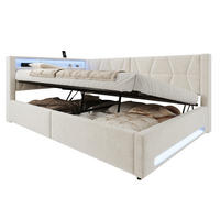 POLSTERBETT 140/200 cm in Beige mit Bettkasten, LED, USB und Type-C aus Samt mit Kopfteil - Beige, Holzwerkstoff/Textil (140/200cm) - STILVORA