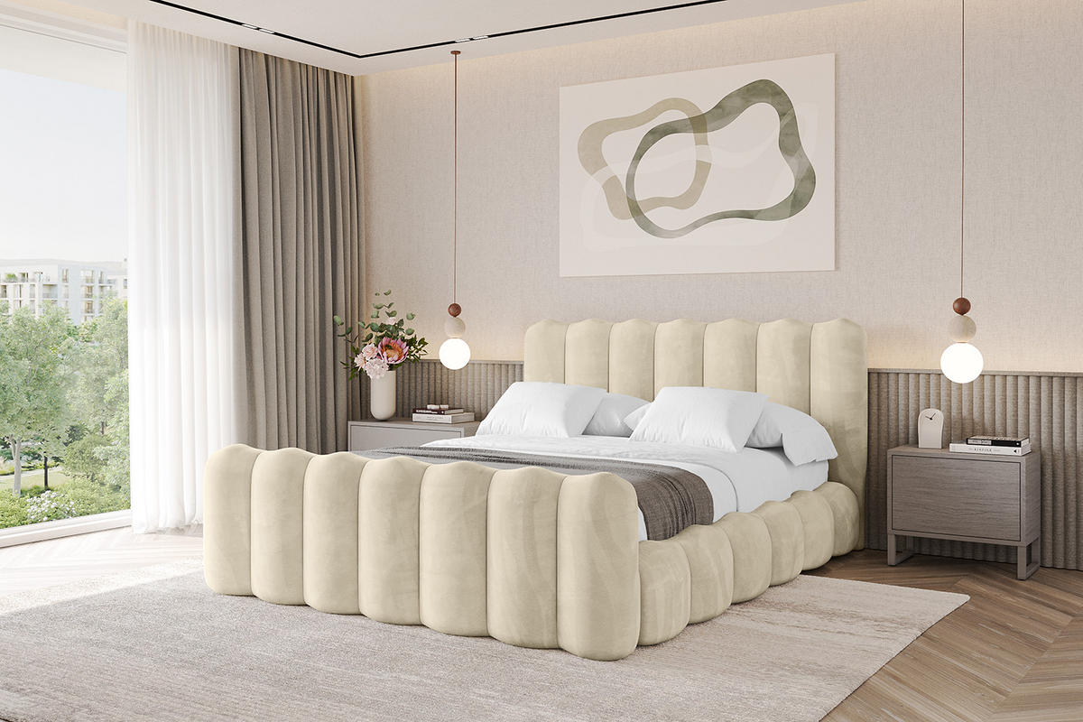 POLSTERBETT mit Bettkasten, Fußteil und Lattenrost, Bett mit Matratze H3/H4 - SORA-Z 140x200 Beige - Ecru, Holzwerkstoff/Textil (140/200cm) - ALTDECOR