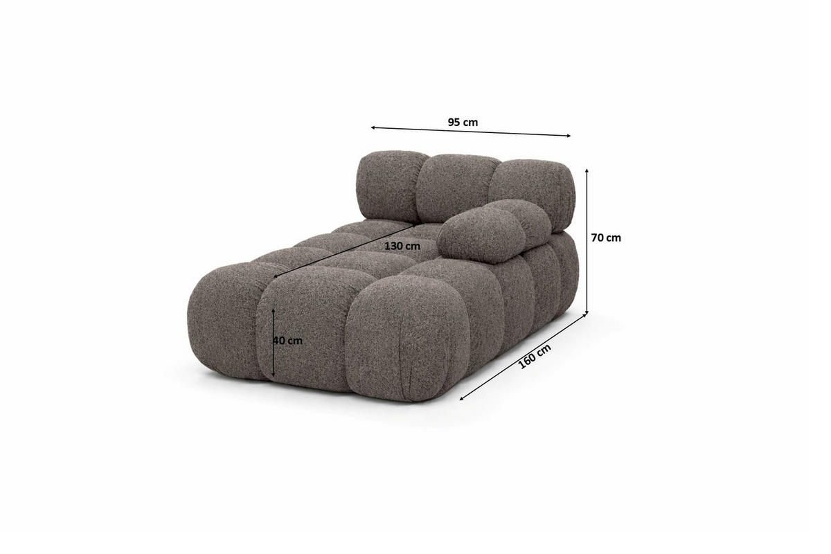 CHAISELONGUE Modular, Bouclé-Stoff Abriamo, Braun, Rechts, Selia - Beige/Braun, Holz (95/70/160cm) - Kaiser Möbel