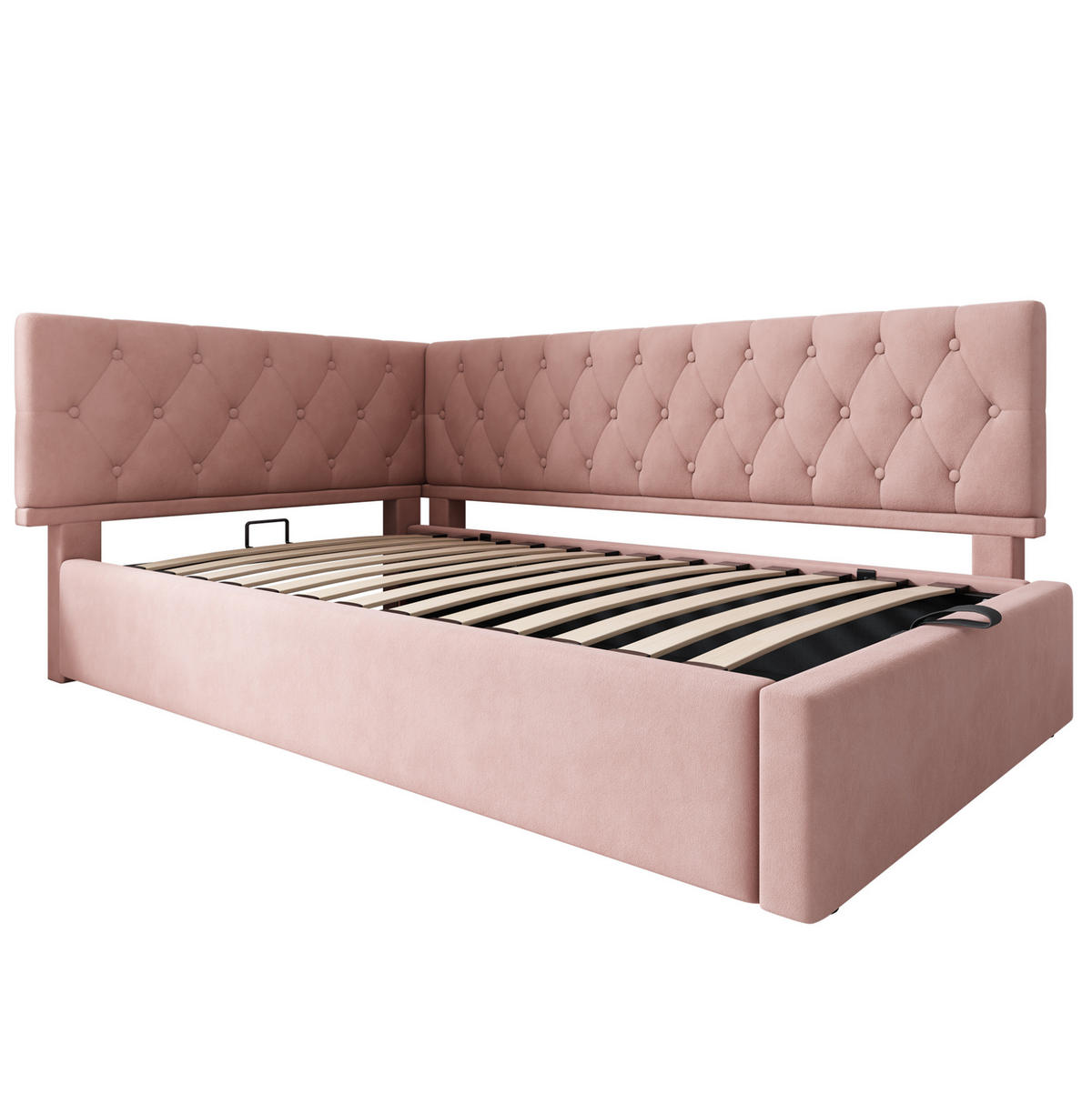 SAMT-POLSTERBETT 90/190 cm in Rosa mit Bettkasten und gepolstertem Kopfteil - Rosa, Textil (90/190cm) - BEAOK