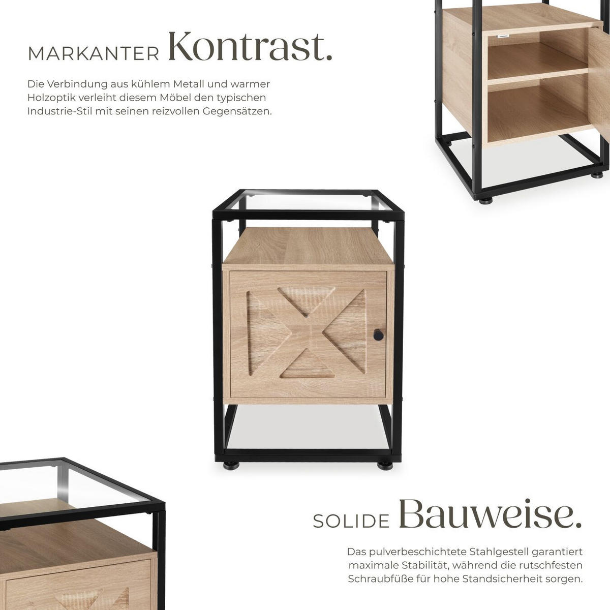 NACHTSCHRANK Kidderminster,40 x 43 60,5 cm,Industrial Holz hell, Eiche Sonoma - Naturfarben, Holzwerkstoff (43/60.5/40cm) - tectake