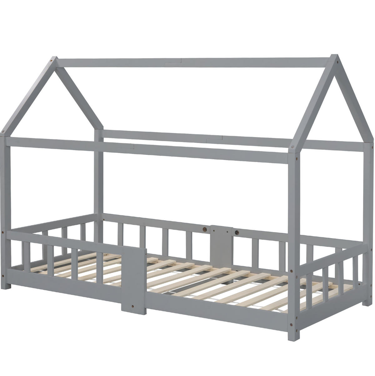 KINDEREINZELBETTEN aus Massivholz 90x200 cm in Grau mit Tafel - Grau, Holz (90/200cm) - Modfu
