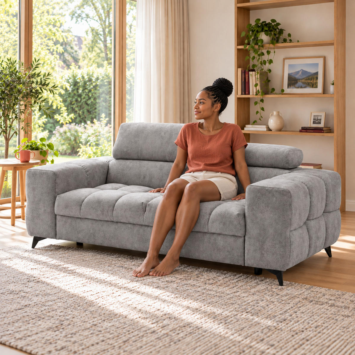 2-SITZER Sofa PUDDING 209 cm Velours Grau - Schwarz/Grau, Holz/Textil (209/93/100cm) - Muffo